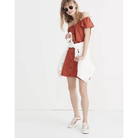 Madewell Texture & Thread Off-The-Shoulder Dress Burnt Orange Women's Medium - Picture 1 of 10